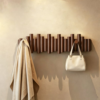 Wall-Mounted Coat Rack with Flip-Down Wooden Hooks, Coat Rack with 7 Hooks