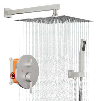 Ensemble de robinet de salle de bain pour la salle de bain, pomme de douche à effet de pluie de 12 pouces avec ensemble de douche à main, système de douche mural avec valve à pression équilibrée,