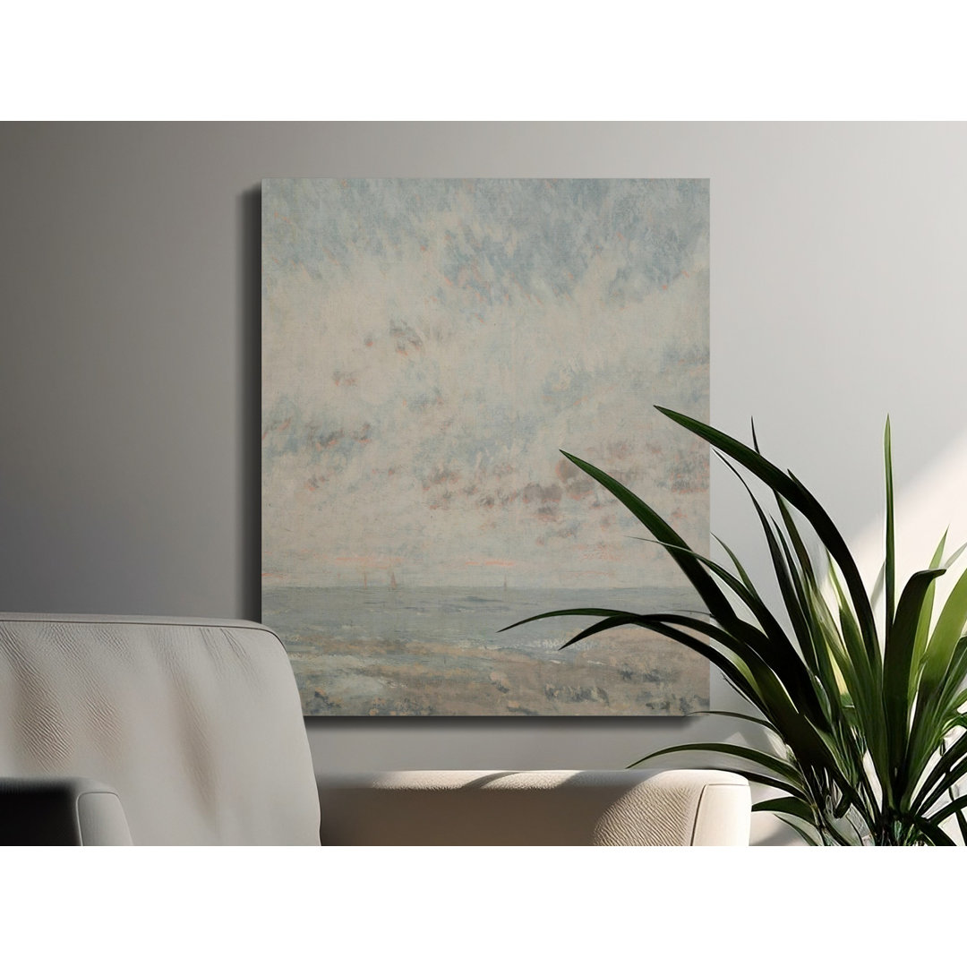 Serene Coastal Seascape Canvas Print, Muted Ocean Beach Wall Art, Vintage Impressionist Aesthetic Home Decor Gift