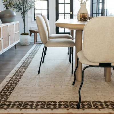Abena Beige Brown Bordered Oriental Wool Rug