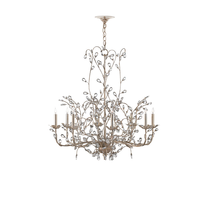 Crystal Bud 8 - Light Chandelier, Silver Granello