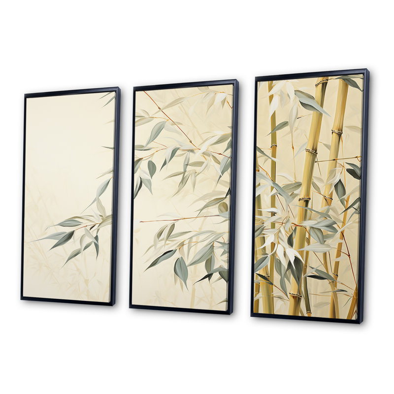 Ensemble de salon mural en bambou Mute Embrace VI, Cadre flottant noir, H 32 po x l 48 po x P 1 po