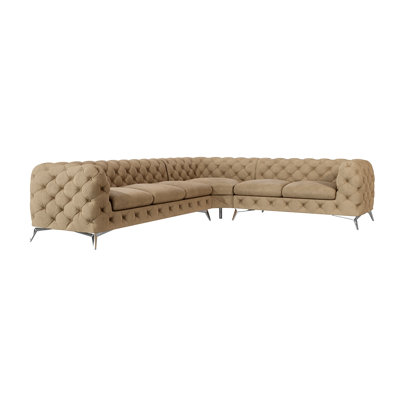 Chesterfield Corner Sofa L-Shape Bixby with Silver Metal Legs