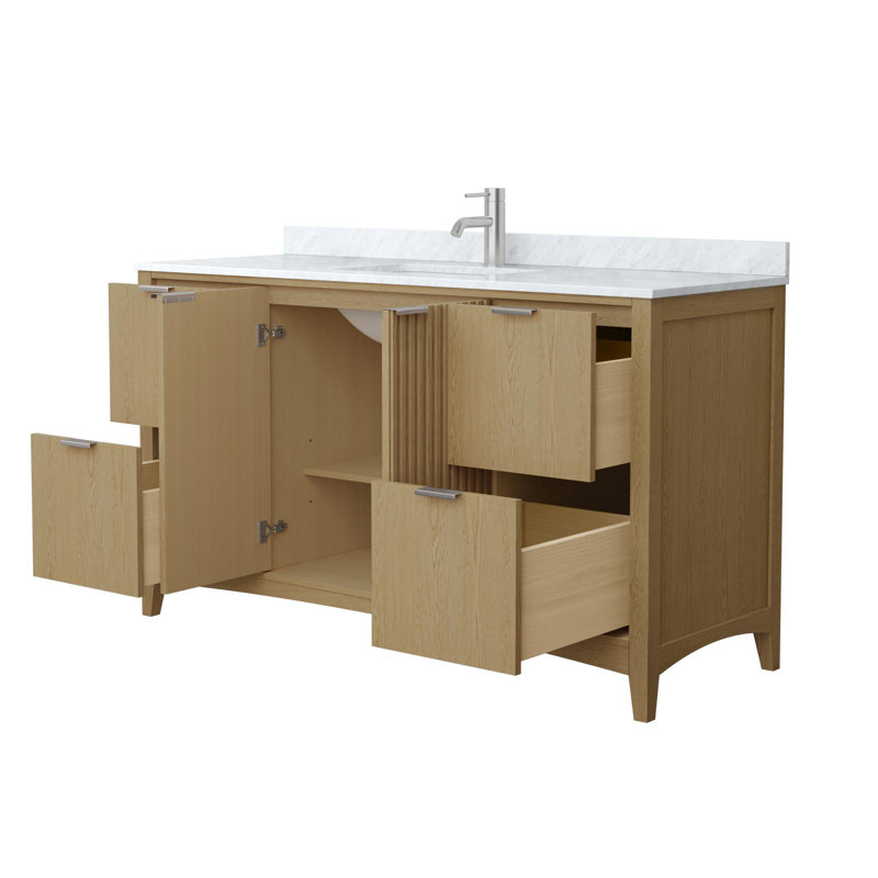 Meuble-lavabo simple avec plateau en marbre Palmilla, Brun, Noir mat, 60"