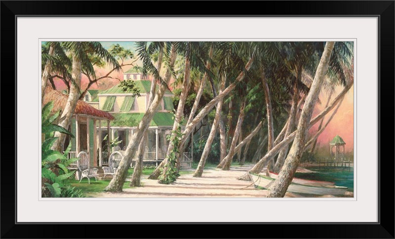 «Mattern Island House», reproduction d'art par Fronckowiak, H 32 po x l 56 po x P 1 po, Cadre noir