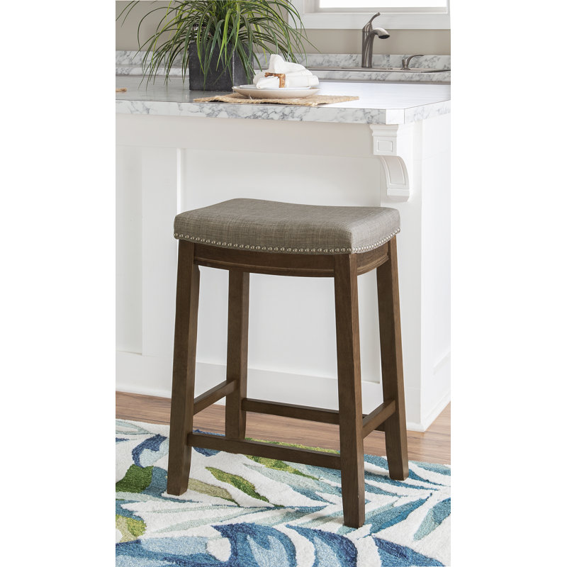 Bartonville Counter & Bar Solid Wood Backless Stool with Upholstered Seat, Counter Stool (26.5" Seat Height)