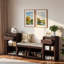 Banc de rangement avec coussin, compartiments, tiroirs et tablettes ouvertes-1821544524