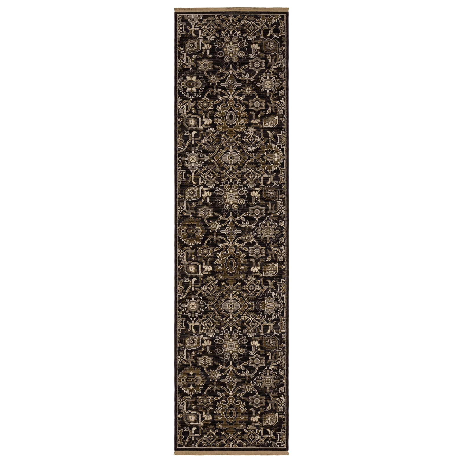 Abena Charcoal Tan Borderless Oriental Wool Rug, Runner 2'6" x 10'