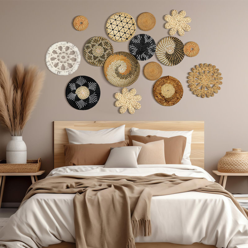 15 pièces de paniers muraux décoratifs en bois tissé à la main Boho