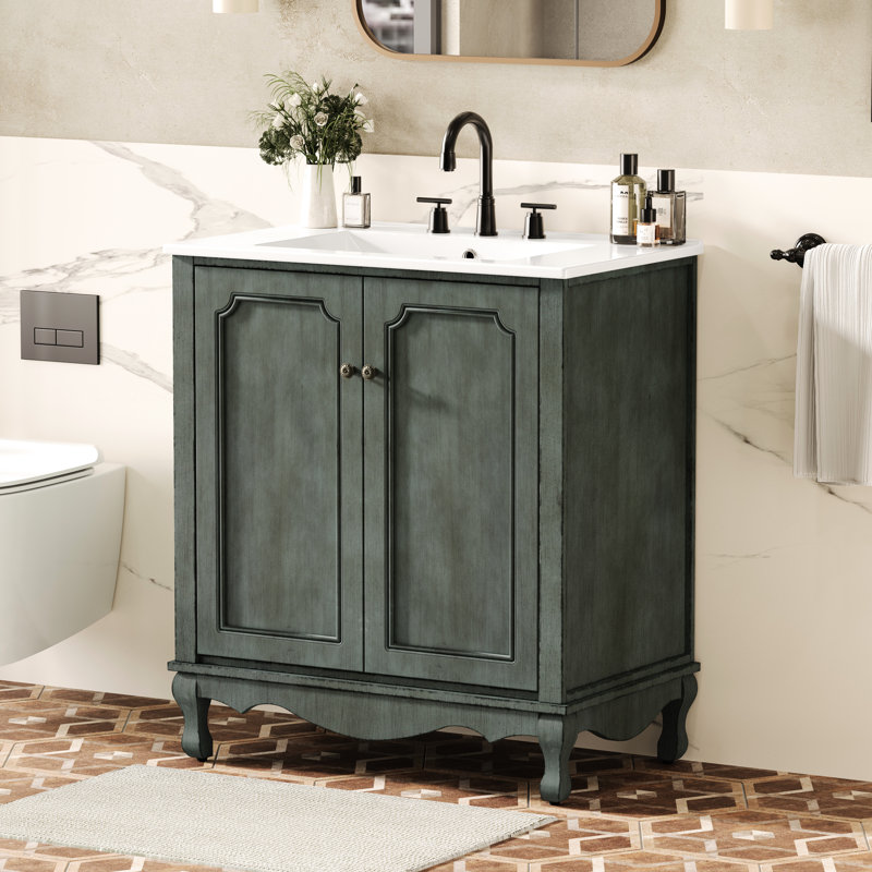 Meuble-lavabo de style rétro 30 po avec lavabo - Bleu antique