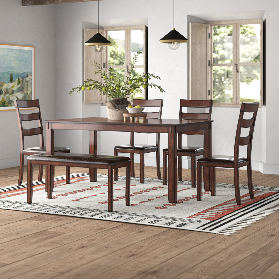 Luciean 6 - Person Rubberwood Solid Wood Dining Set Union Rustic