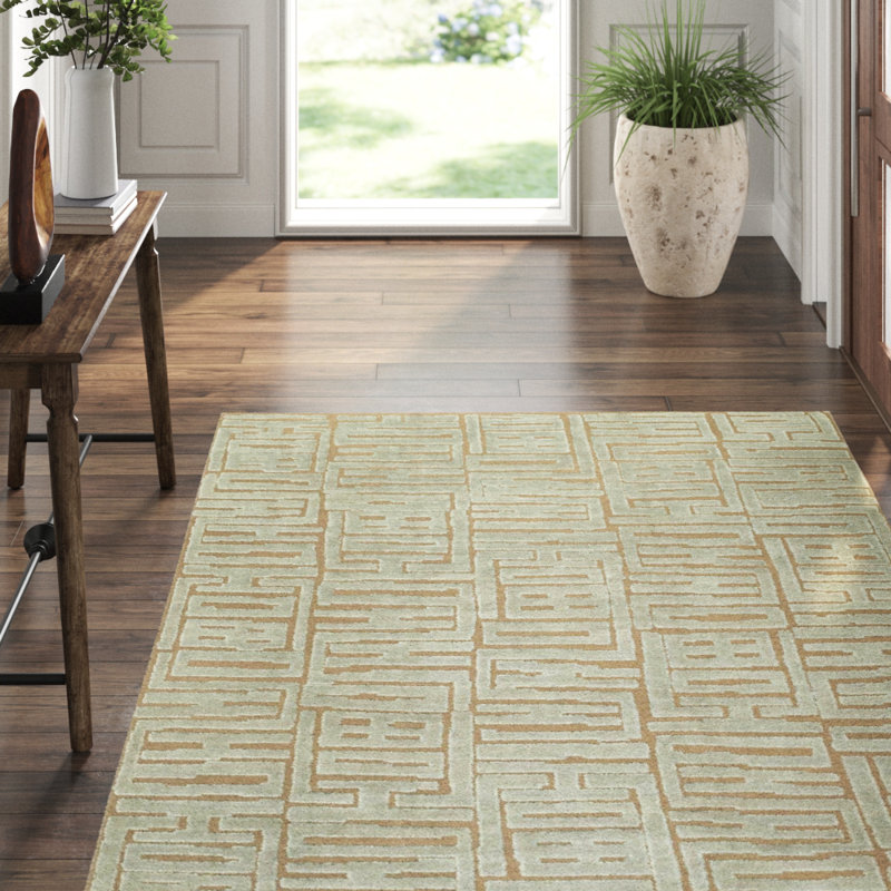 Tufenkian Tiki Geometric Hand-Knotted Wool/Silk Blue/Brown Area Rug ...