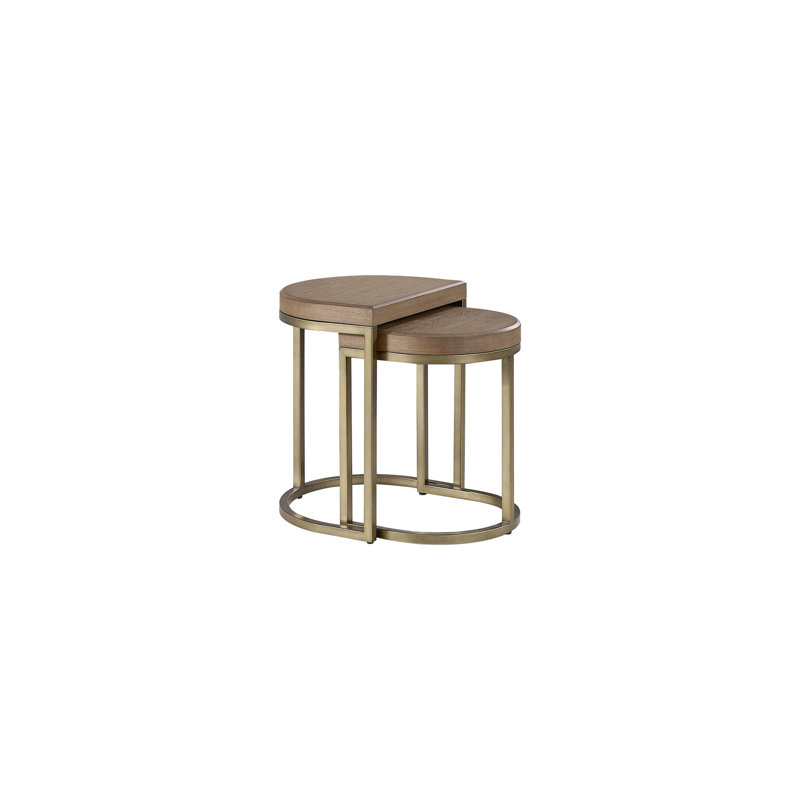 2 tables gigognes en latte, placage et base en métal, peu encombrante, style moderne, paire de lattes 20 x 16 x 24 pouces, placage avec construction, l 20 po x P 16 po x H 24 po