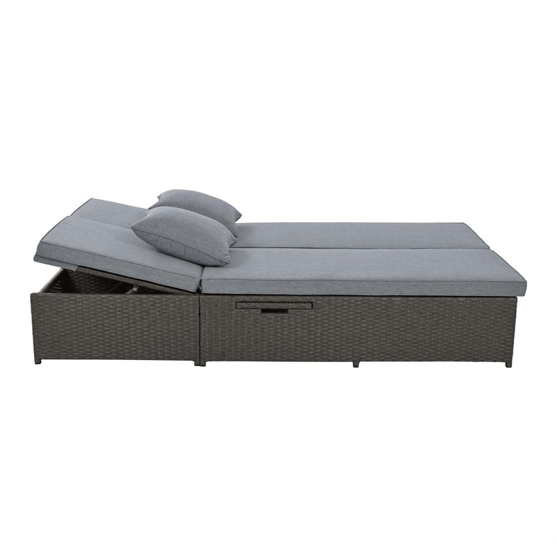 Outdoor Sunbed, Rattan Patio Reclining Chairs with Adjustable Backrest and Seat, Conversational Set, Gray