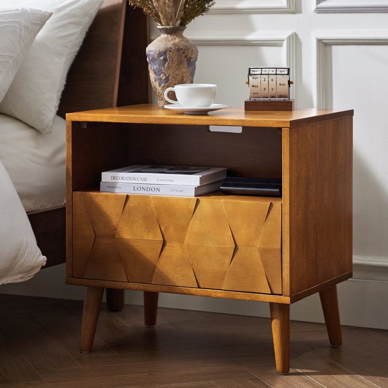Table de chevet moderne Mid-Century avec station de chargement et tiroir caché Isabele, Gland