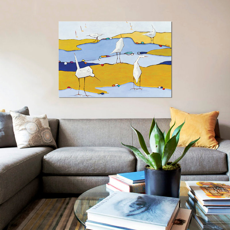 «Marsh Egrets VI», reproduction d'art sur toile, H 18 po x l 26 po x P 1,5 po, Toile avec cadre noir, Pas de tapis