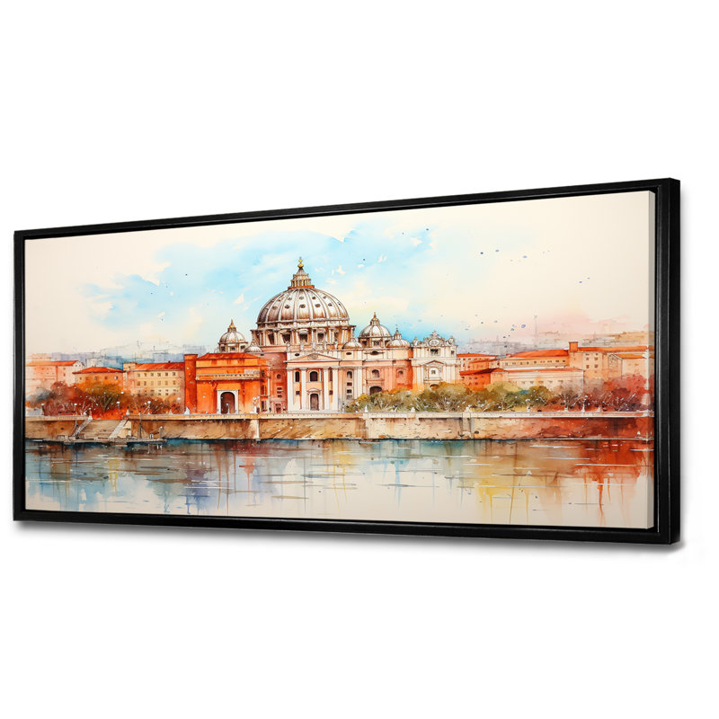 Art mural, sérénité I, Rome, H 28 po x l 60 po x P 1,5 po, Cadre flottant noir