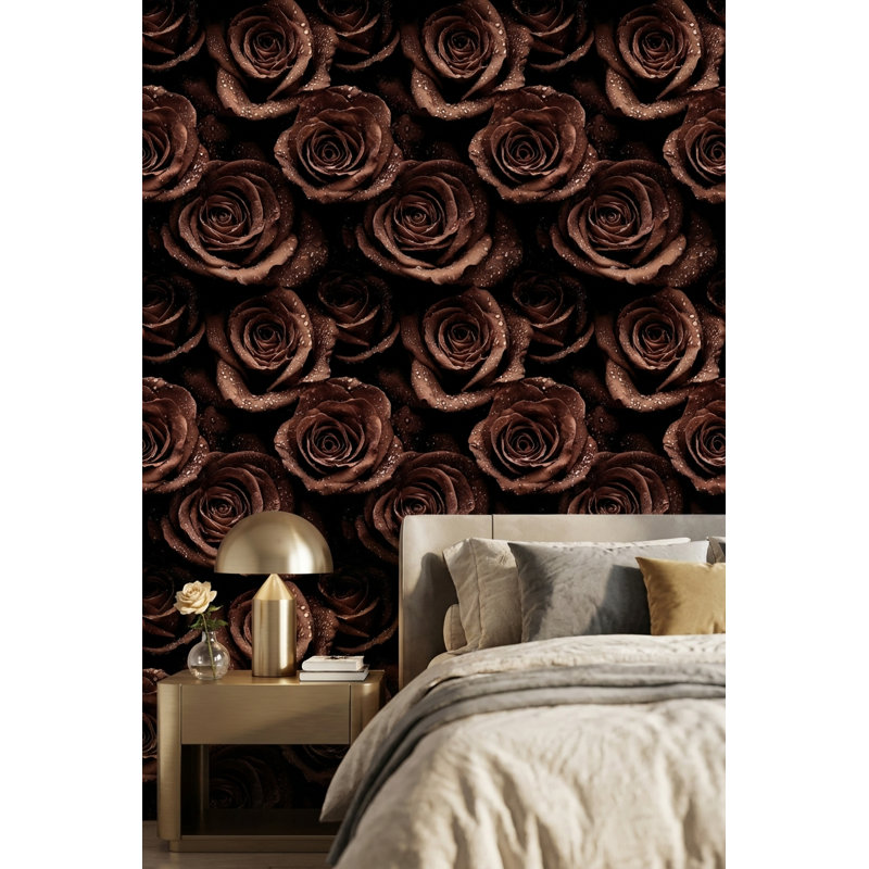 Papier peint roses avec gouttelettes d'eau