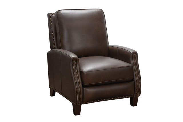 Llewellyn 31" Genuine Leather Push-Back Recliner, Dark Brown Genuine Leather