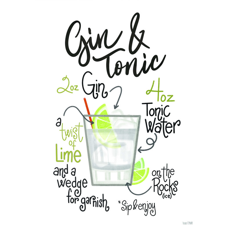 «Gin & Tonic» par House Fenway, art textuel sur toile tendue, H 48 po x l 36 po