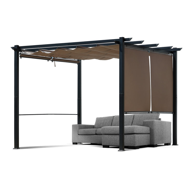 Pergola en aluminium avec auvent Aoodor, Brun, Bordure de jardin x 10 pi,
