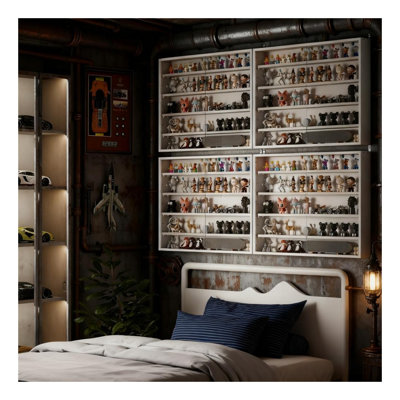 White 5-Tier Wall-Mounted Display Case with Glass Doors for Collectibles