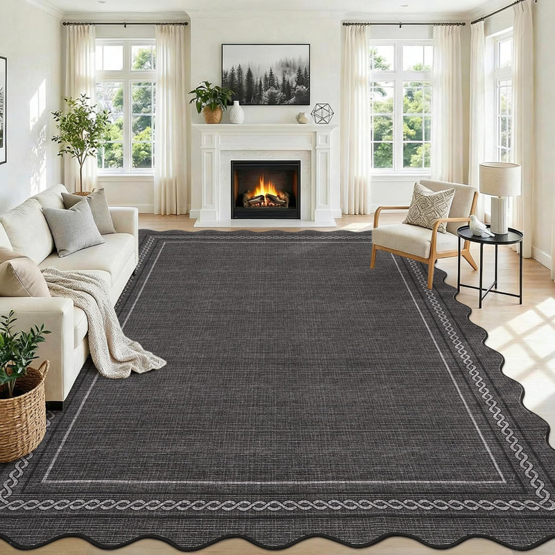 Geometric Machine Printed Area Rug, Rectangle 120 x 170 cm, Black