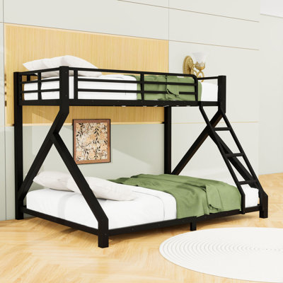 Metal Bunk Bed with Slats and Safe Ladder