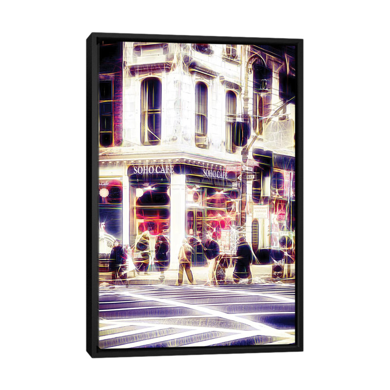 «Soho Café», impression sur toile, H 26 po x l 18 po x P 1,5 po, Toile avec cadre noir, Pas de tapis