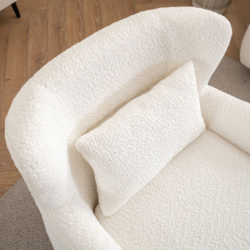 29" Wide Modern Bouclé Swivel Barrel Chair Wingback With Ottoman