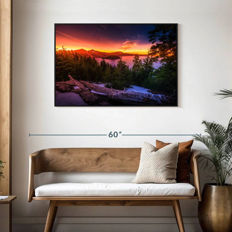 Majestic Crater Lake Sunset, Cadre flottant noir, 43 po x 29 po