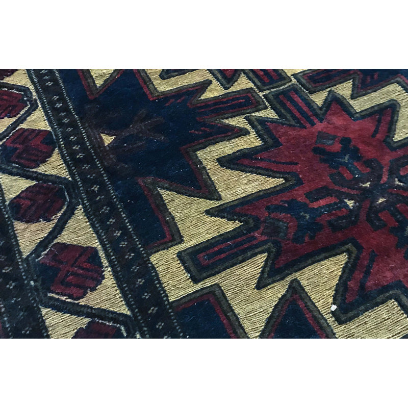 Hand-Knotted High-Quality Blue, Red, and Cream Runner