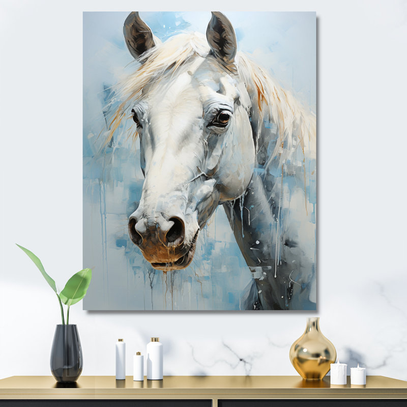 Toile blanche et bleue, sérénité révélée, pointillisme I - animaux, art mural sur toile, H 20 po x l 12 po x P 1 po