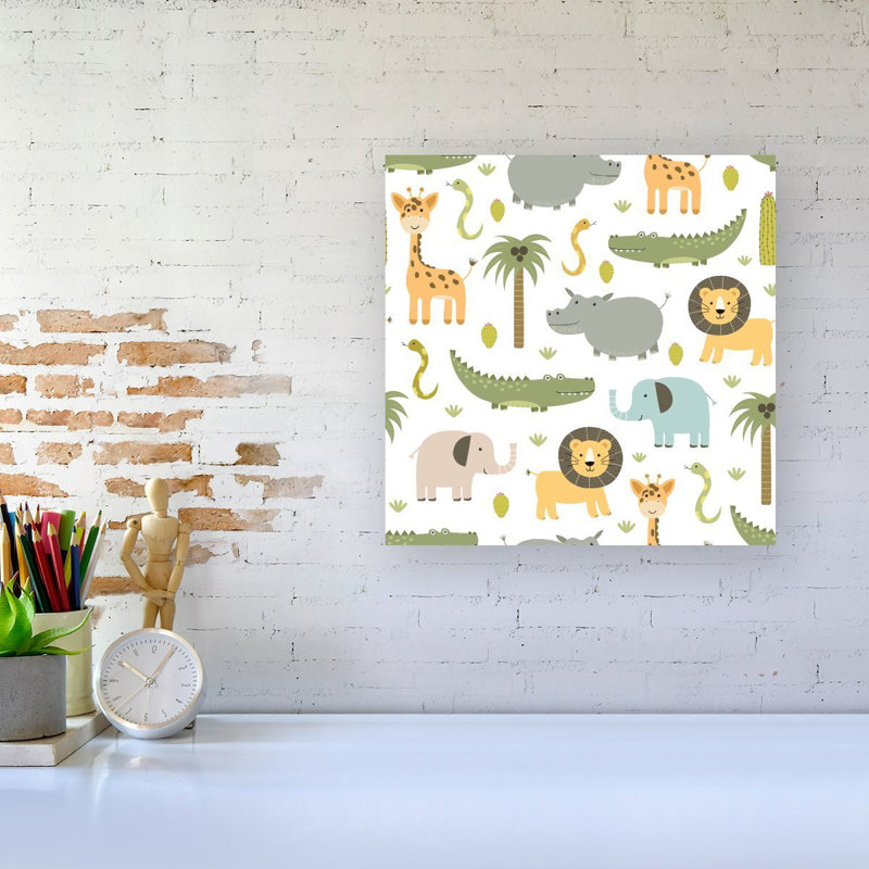 Cute Safari Animals - Wrapped Canvas Print, 16cm H x 16cm W x 3.8cm D