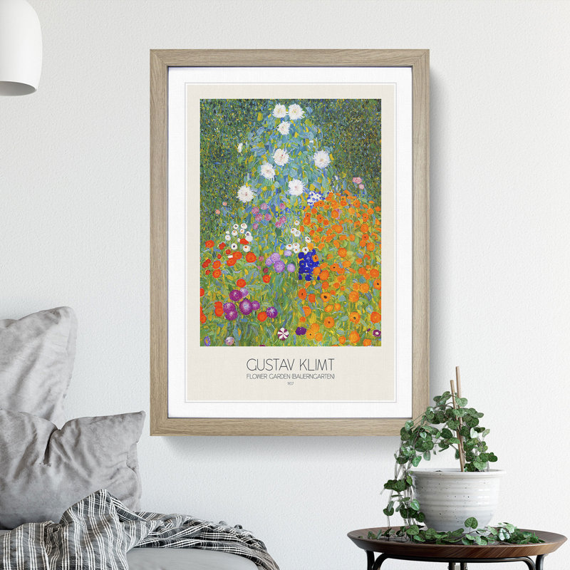Flower Garden by Gustav Klimt - Picture Frame Painting, Oak Framed, 65cm H x 48cm W x 2cm D