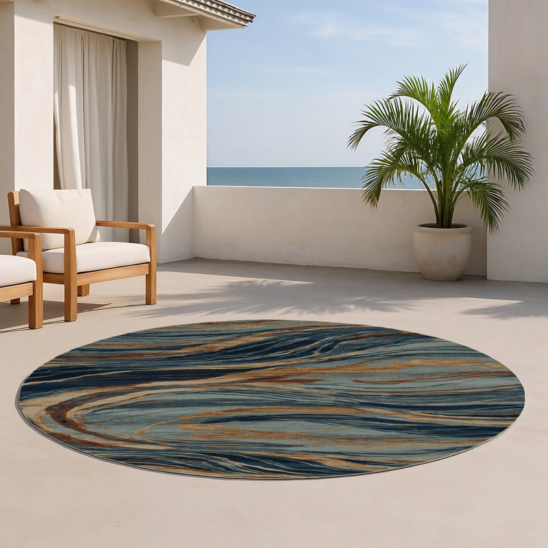 Tapis d'intérieur et d'extérieur gris Persian, Rond 5 pi