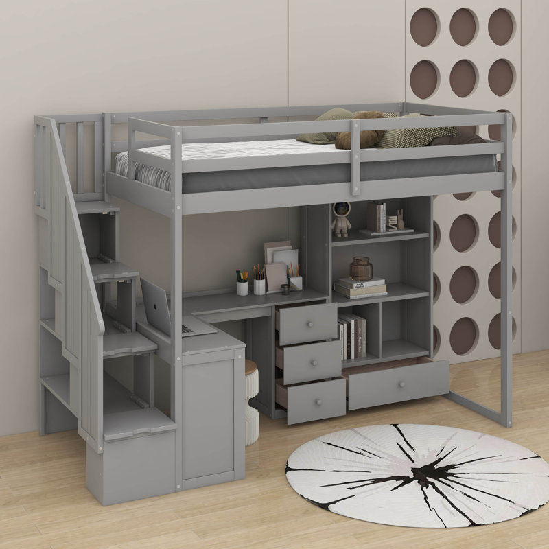 Lit mezzanine simple avec bureau, Gris