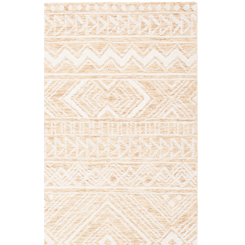 Kyndall Southwestern Handmade Tufted Wool Orange/Ivory Area Rug, Square 6'