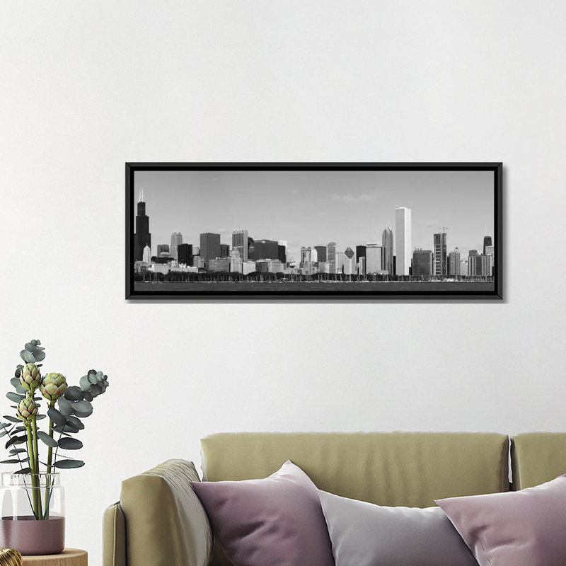 «Chicago Panoramic Skyline Cityscape», reproduction de photo sur toile en noir et blanc, H 12 po x l 36 po x P 1,5 po