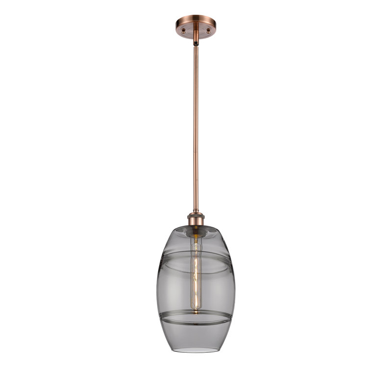 Luminaire suspendu à 1 tige Ballston Bettylou-516-G557, H 9,88 po x l 8 po x P 8 po, Gris fumée clair, Cuivre antique