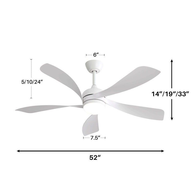 Ventilateur de plafond à DEL moderne de 52 pouces avec moteur à courant continu réversible à télécommande 3 pales à intensité variable de 5 couleurs pour la chambre à coucher