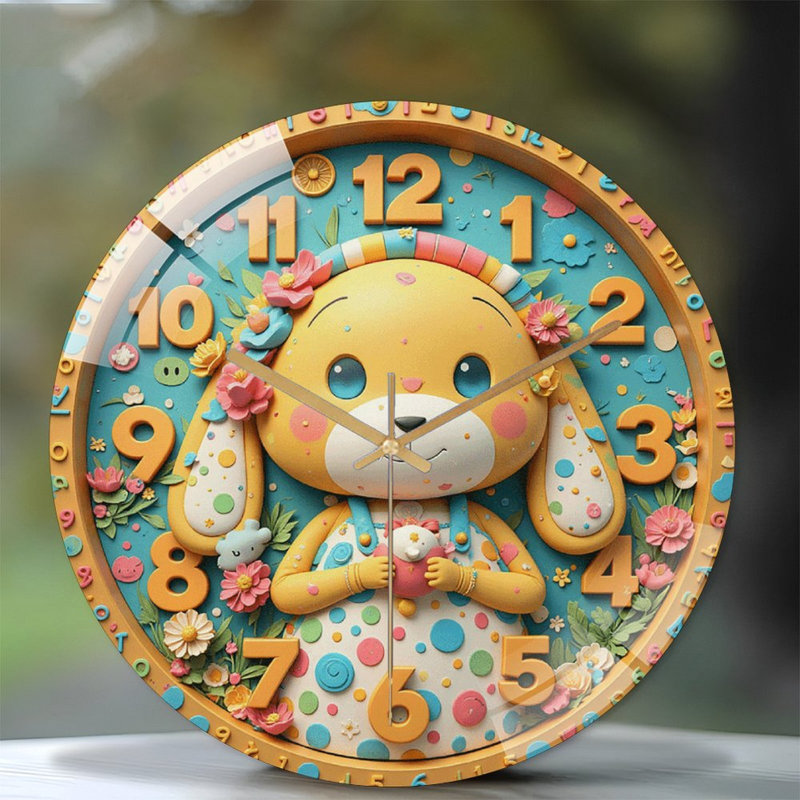 Cute Colorful Cartoon Dog Wall Clock Decor Art - 12'' Modern Glass Wall Clock