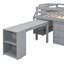 Lit mezzanine double gris avec tablettes, bureau rétractable, 3 tiroirs, gris, bois massif et rangement