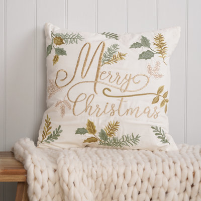 Merry Christmas Cushion with Gold Thread Embroidery