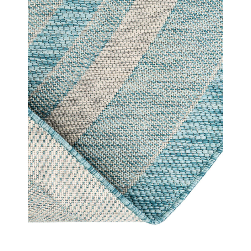 Tapis sarcelle intérieur / extérieur Reyyan, Teal, Rond 7 pi 10 po