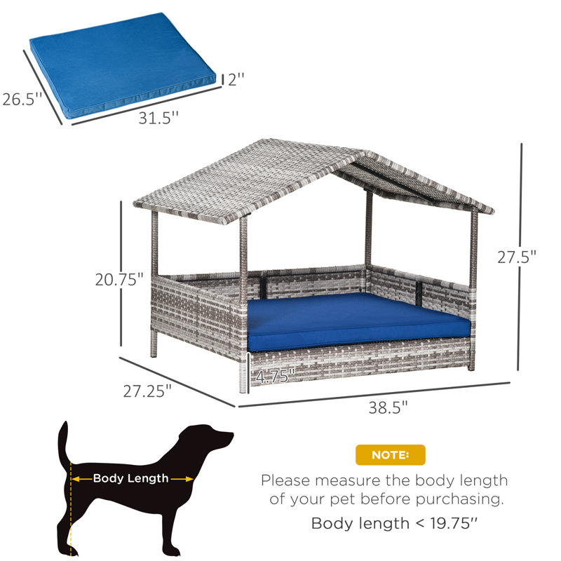 Lit d'extérieur pour chien avec auvent - bleu foncé, eau - pour chiens de petite et moyenne taille