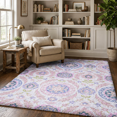 Tapis Dream Shag ADS755 de qualité supérieure, lavable à la machine et à motif floral