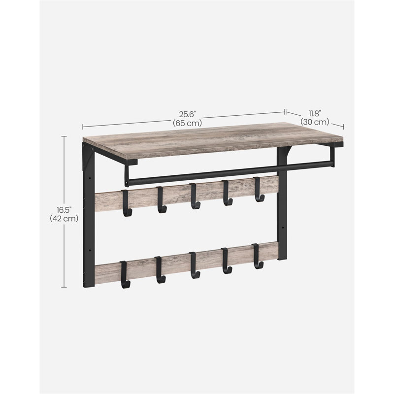 Brailee Wall Mounted Coat Rack, Greige/Black