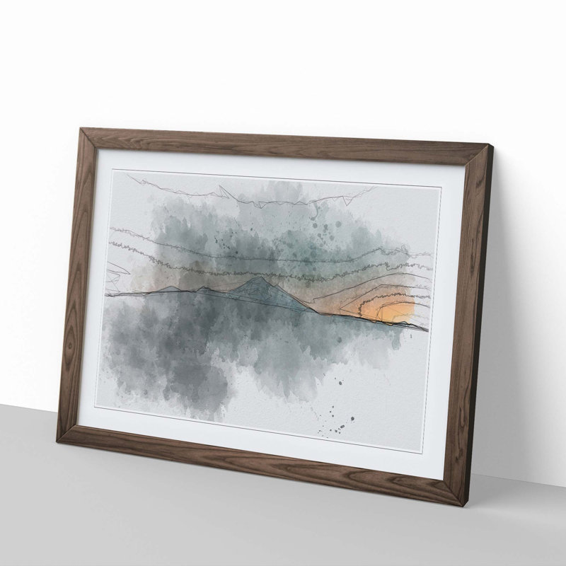 Mountain in Whistler Canada in Abstract - Picture Frame Drawing Print, 36cm H x 48cm W x 2cm D, Walnut Framed