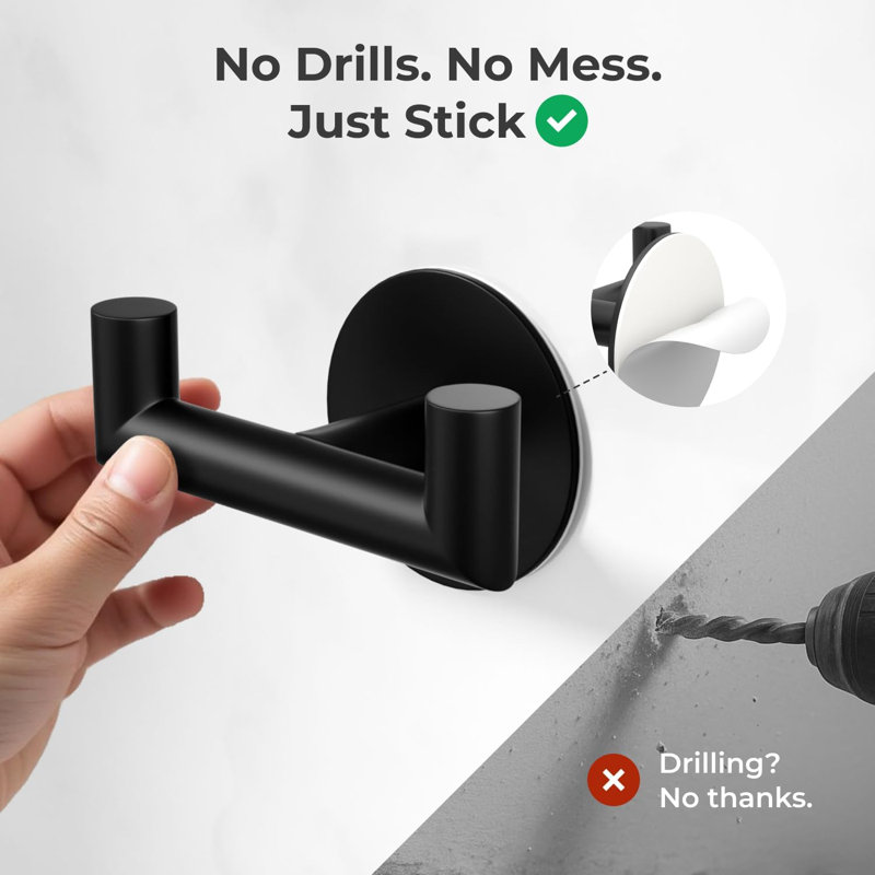 2 Pack Black Bathroom Hooks for Towels